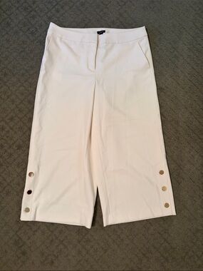 LOFT Ivory Wide-Leg Crop Trousers with Gold Button Accents 12